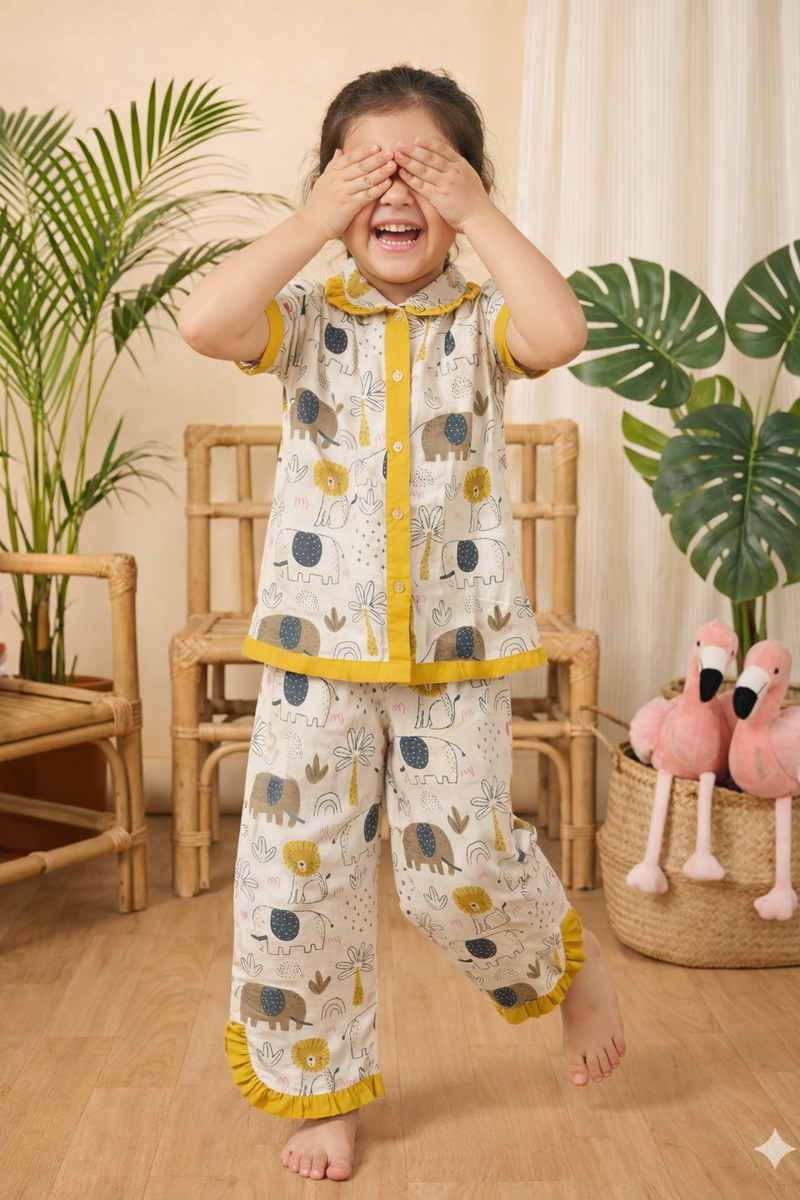 Girls Cotton Night Suit Set | Cute Printed Kids Sleepwear Night Dress