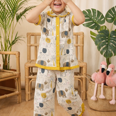 Girls Cotton Night Suit Set | Cute Printed Kids Sleepwear Night Dress