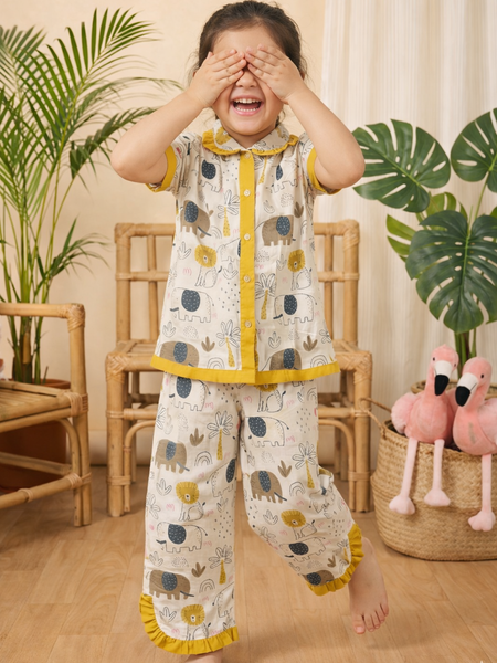 Girls Cotton Night Suit Set | Cute Printed Kids Sleepwear Night Dress