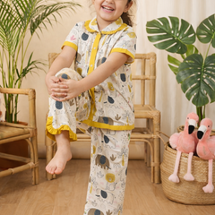 Girls Cotton Night Suit Set | Cute Printed Kids Sleepwear Night Dress
