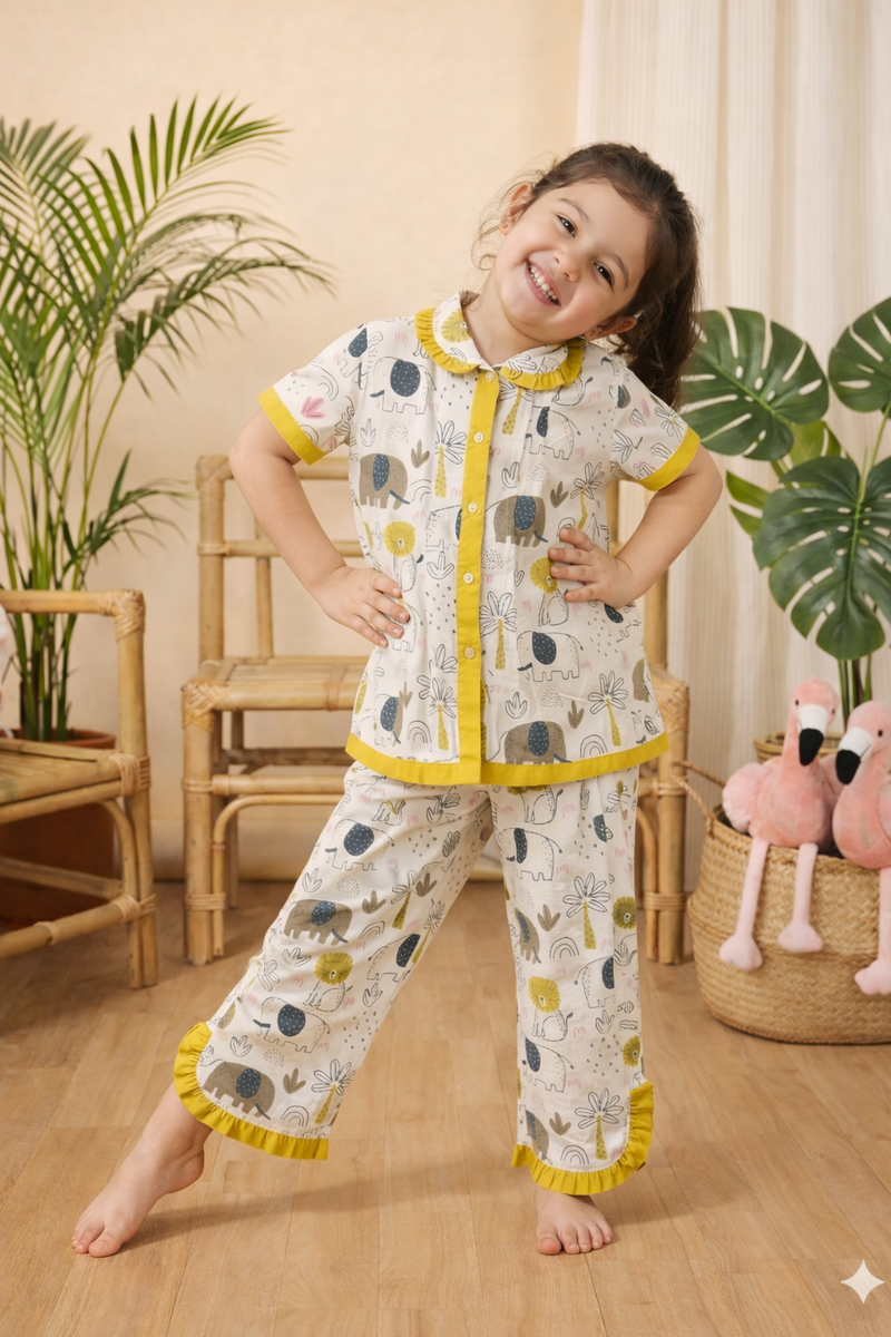 Girls Cotton Night Suit Set | Cute Printed Kids Sleepwear Night Dress