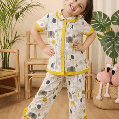 Girls Cotton Night Suit Set | Cute Printed Kids Sleepwear Night Dress