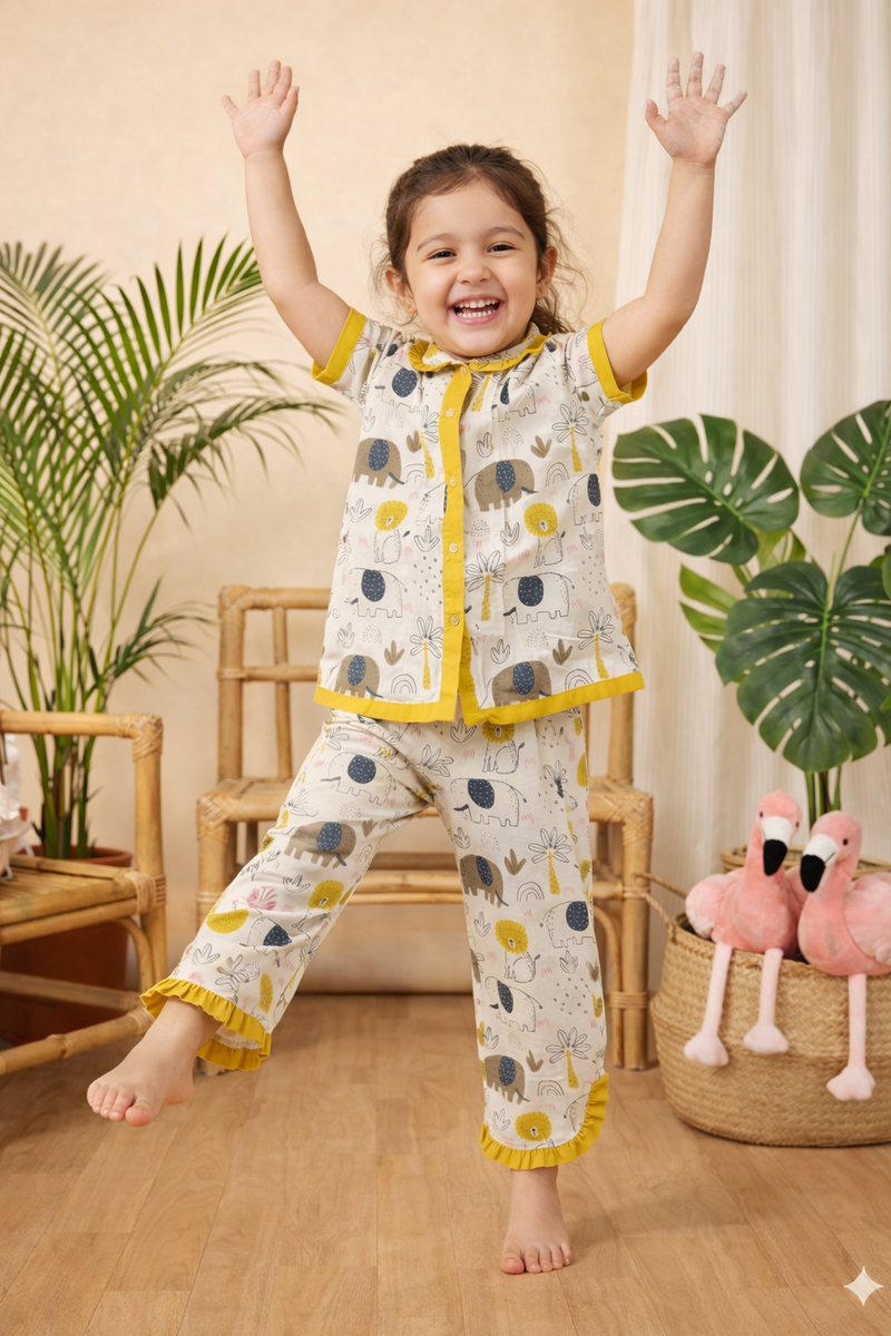 Girls Cotton Night Suit Set | Cute Printed Kids Sleepwear Night Dress