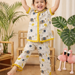 Girls Cotton Night Suit Set | Cute Printed Kids Sleepwear Night Dress