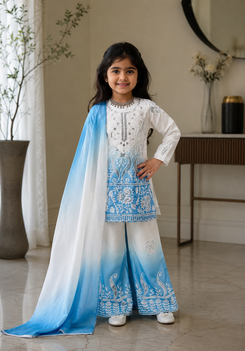 Premium Beautiful Kids Top Palazzo And Dupatta Set