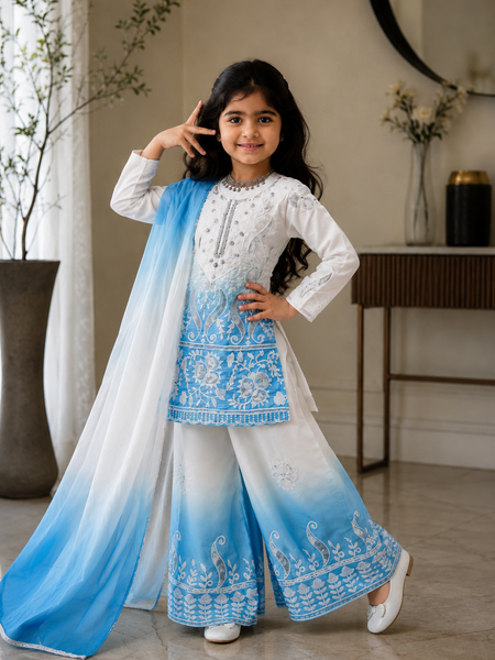 Premium Beautiful Kids Top Palazzo And Dupatta Set