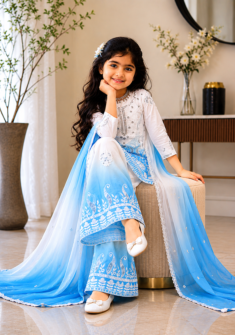 Premium Beautiful Kids Top Palazzo And Dupatta Set