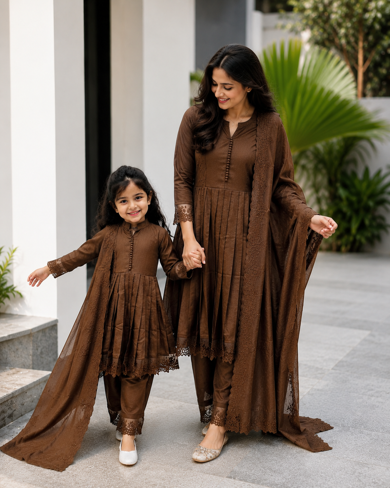 Premium Mom-Daughter Combo Top Gown And Dupatta Sets