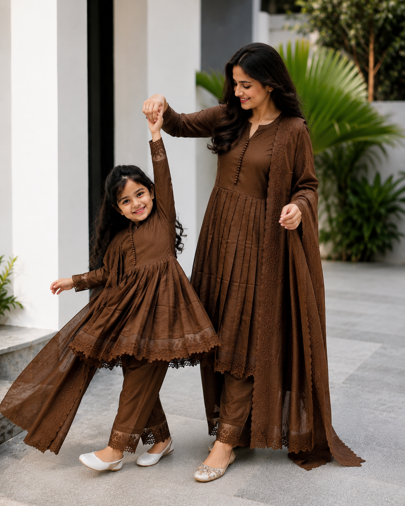 Premium Mom-Daughter Combo Top Gown And Dupatta Sets