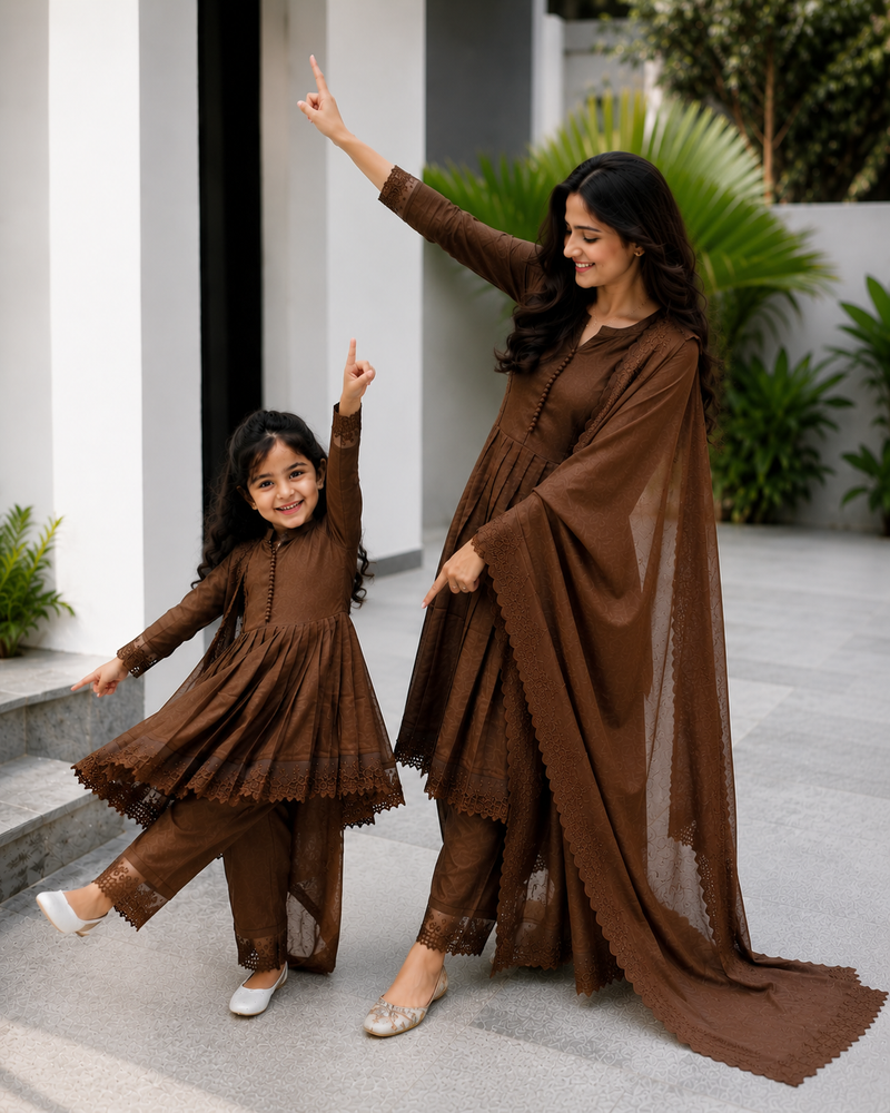 Premium Mom-Daughter Combo Top Gown And Dupatta Sets