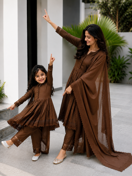 Premium Mom-Daughter Combo Top Gown And Dupatta Sets