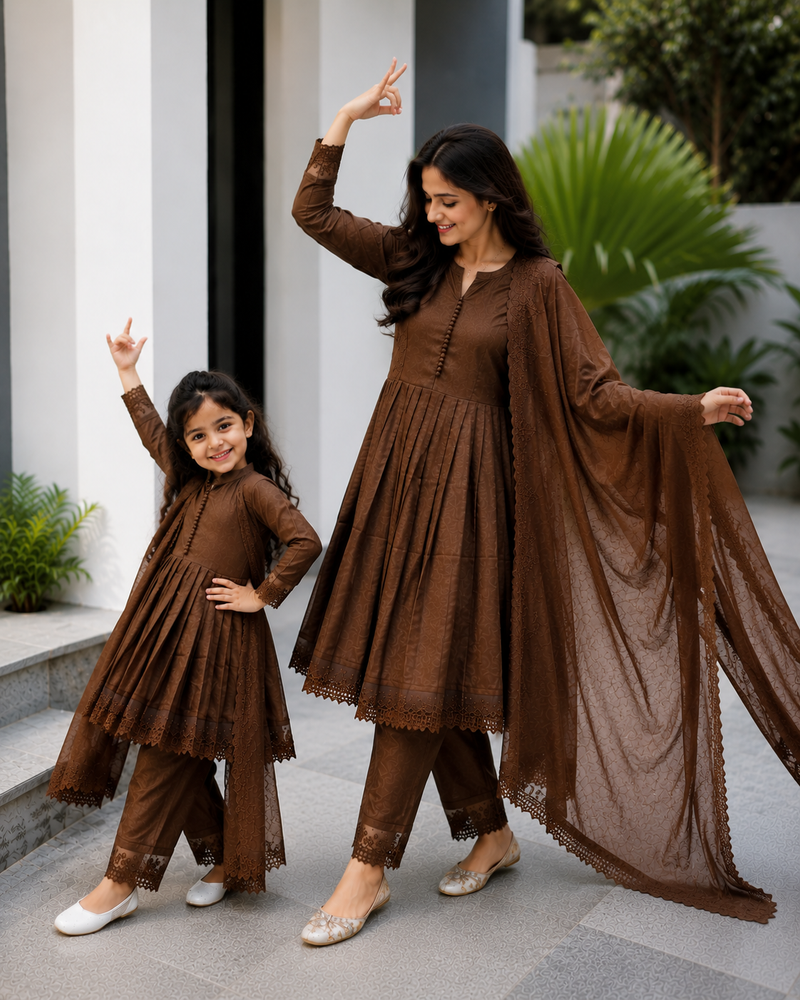 Premium Mom-Daughter Combo Top Gown And Dupatta Sets