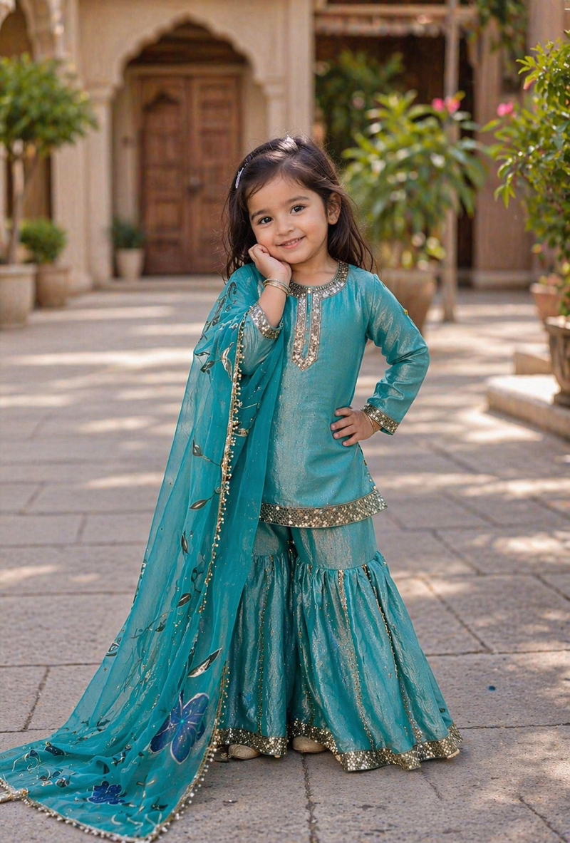 Premium Beautiful Kids Top Sharara And Dupatta Set