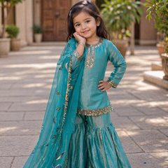 Premium Beautiful Kids Top Sharara And Dupatta Set