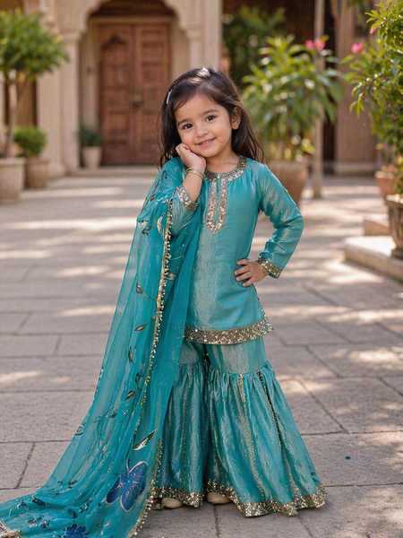 Premium Beautiful Kids Top Sharara And Dupatta Set