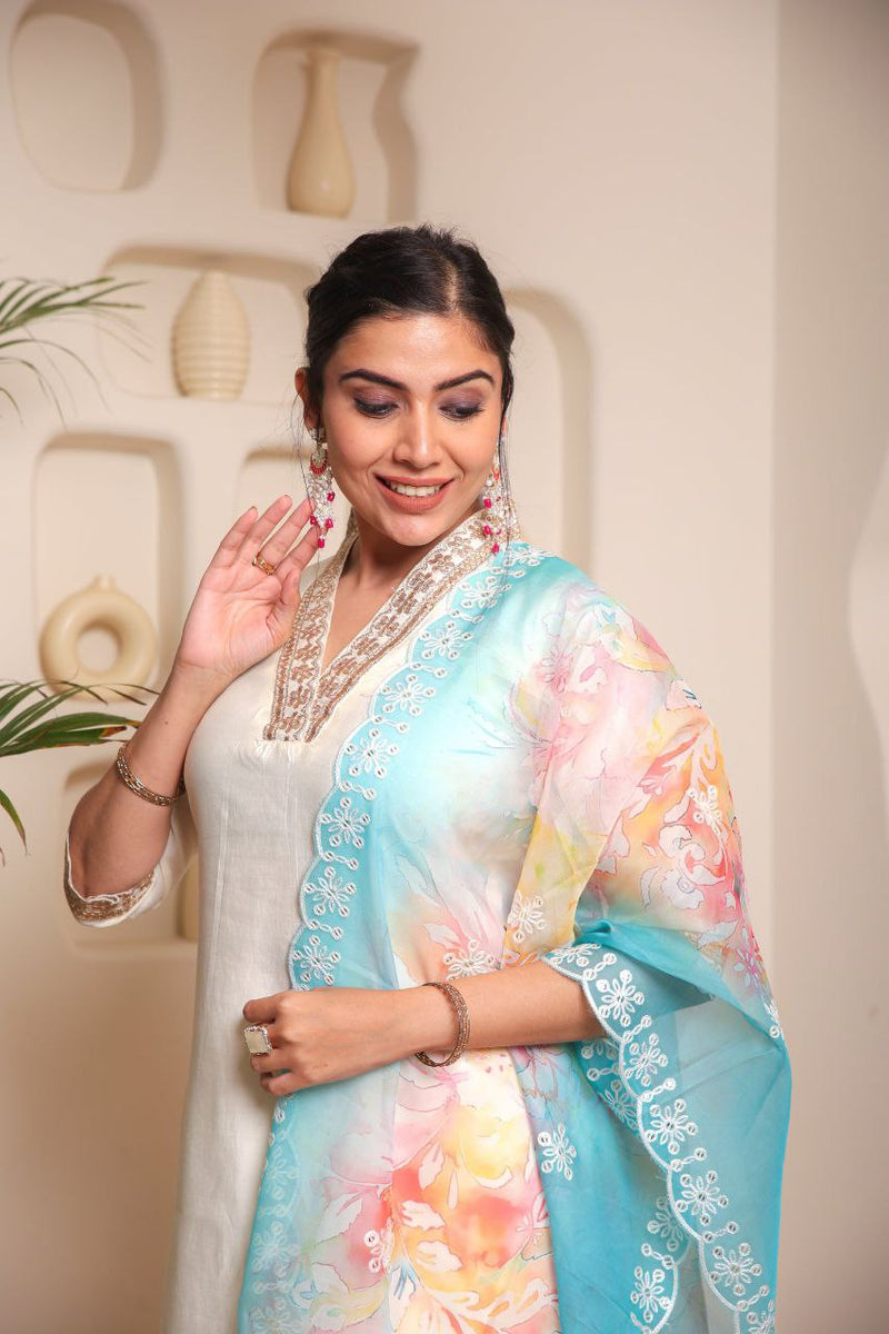Aleena Chanderi Cotton Kurta Set with Printed Dupatta – by QueenVastra