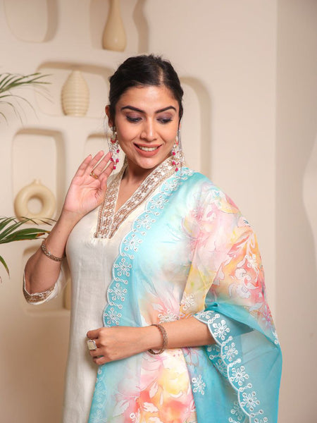 Aleena Chanderi Cotton Kurta Set with Printed Dupatta – by QueenVastra