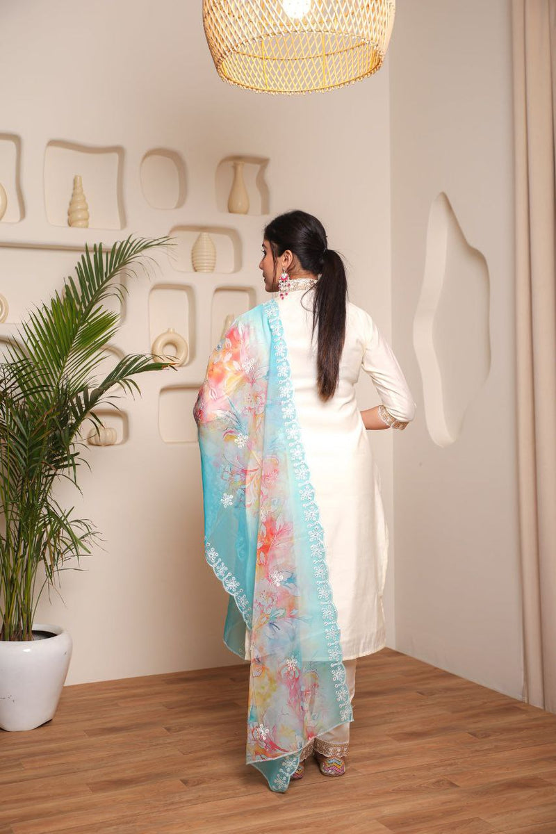 Aleena Chanderi Cotton Kurta Set with Printed Dupatta – by QueenVastra