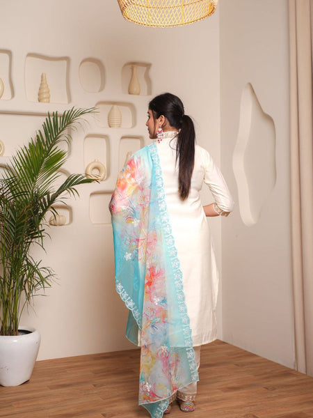 Aleena Chanderi Cotton Kurta Set with Printed Dupatta – by QueenVastra