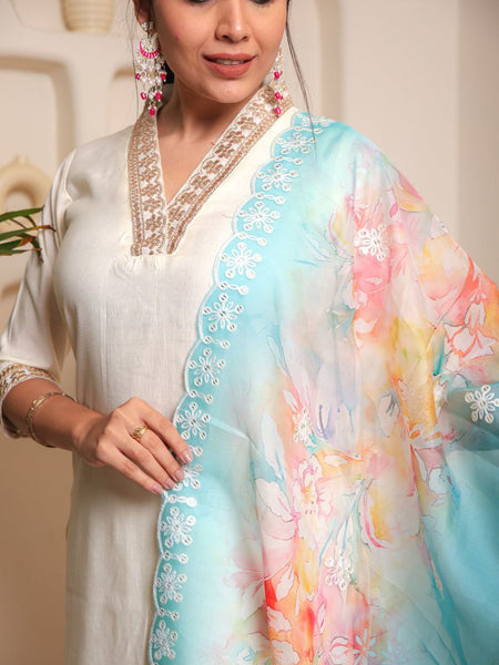Aleena Chanderi Cotton Kurta Set with Printed Dupatta – by QueenVastra