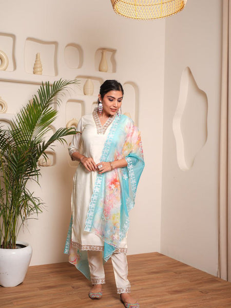 Aleena Chanderi Cotton Kurta Set with Printed Dupatta – by QueenVastra