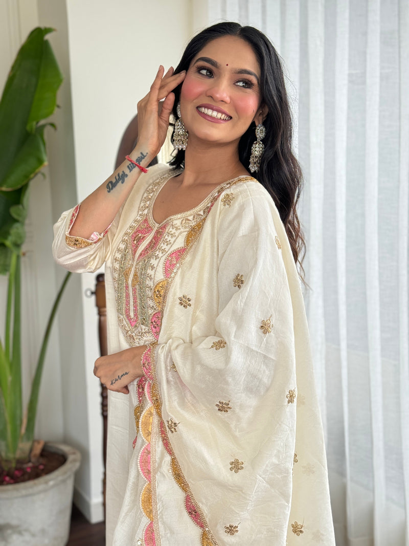 The QueenVastra Experience: Soft Chinnon Silk Kurti Set– by QueenVastra