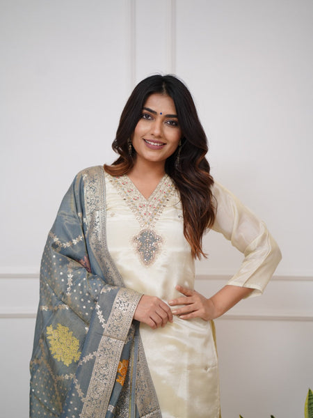 Embroidered Chanderi Silk Kurta Set – Pure Elegance in Every Thread– by QueenVastra