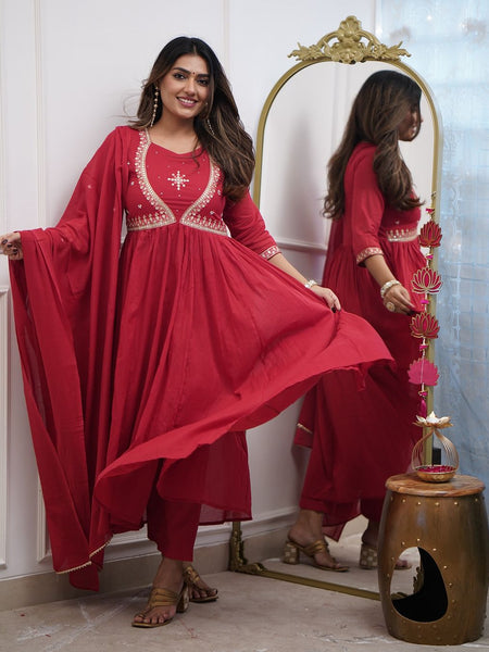 QueenVastra Embroidered Anarkali Set – Where Elegance Meets Ease