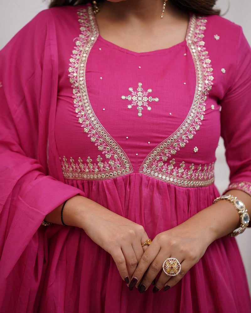 QueenVastra Embroidered Anarkali Set – Where Elegance Meets Ease