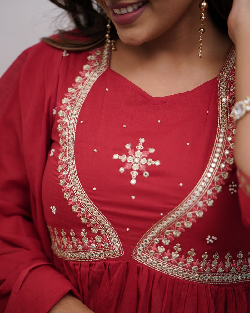 QueenVastra Embroidered Anarkali Set – Where Elegance Meets Ease
