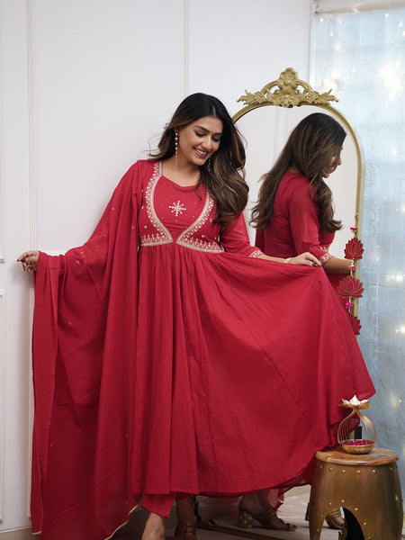 QueenVastra Embroidered Anarkali Set – Where Elegance Meets Ease