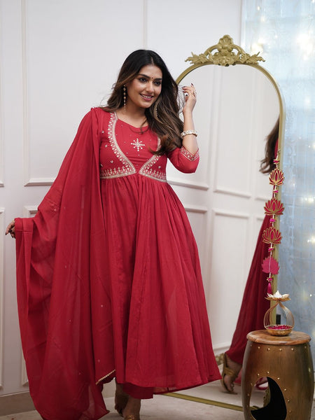 QueenVastra Embroidered Anarkali Set – Where Elegance Meets Ease
