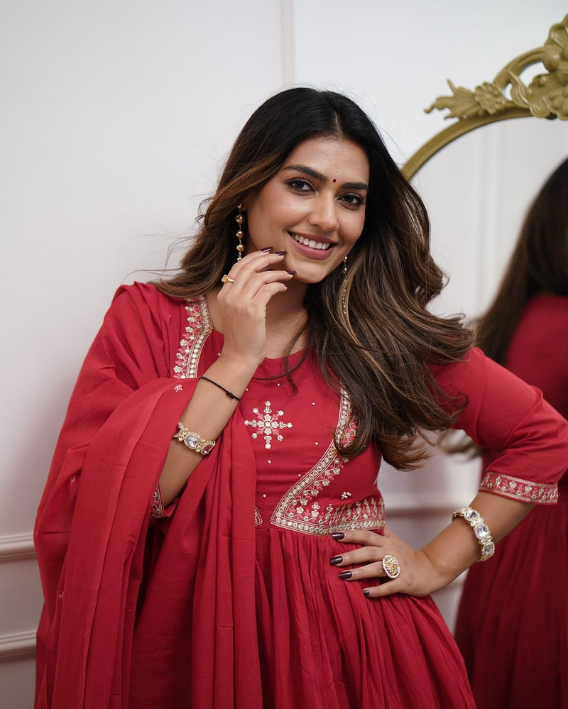 QueenVastra Embroidered Anarkali Set – Where Elegance Meets Ease