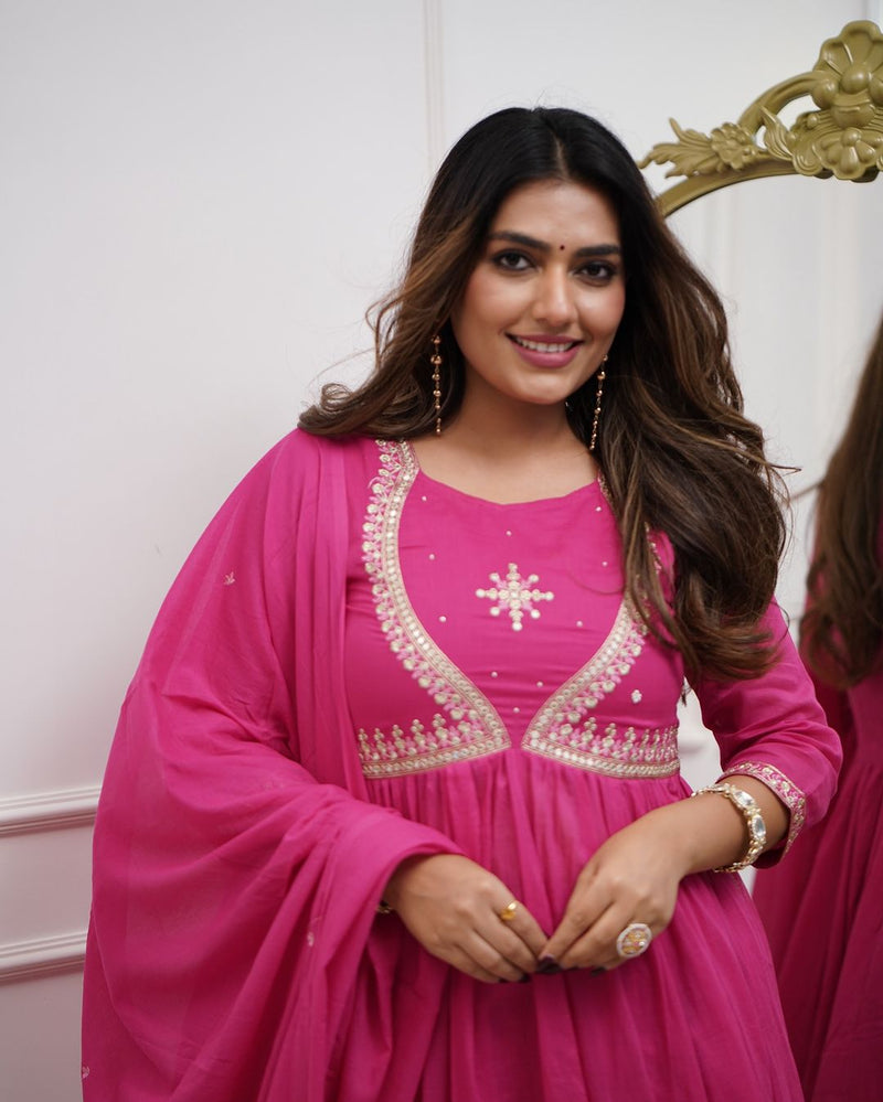 QueenVastra Embroidered Anarkali Set – Where Elegance Meets Ease