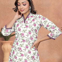 Floral Cotton Kurta Set with Lace Detail & Printed Dupatta– by QueenVastra
