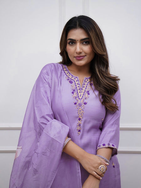 Embroidered Rayon Kurti Set with Printed Chanderi Dupatta– by QueenVastra