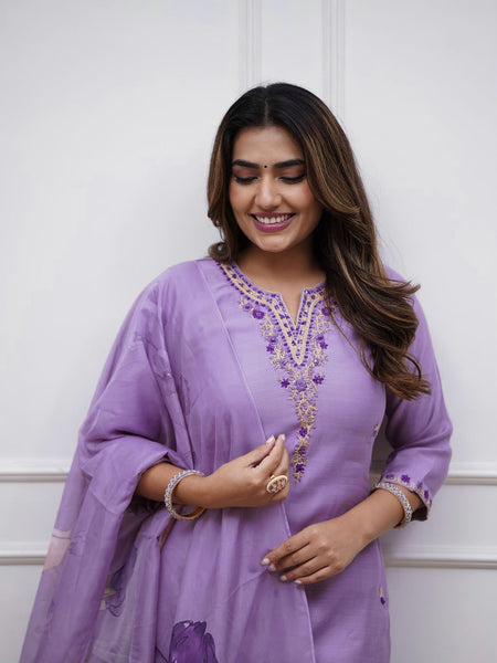Embroidered Rayon Kurti Set with Printed Chanderi Dupatta– by QueenVastra