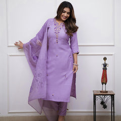 Embroidered Rayon Kurti Set with Printed Chanderi Dupatta– by QueenVastra