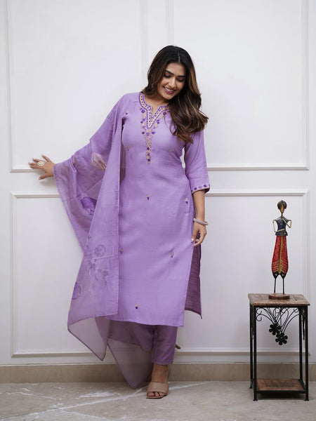 Embroidered Rayon Kurti Set with Printed Chanderi Dupatta– by QueenVastra