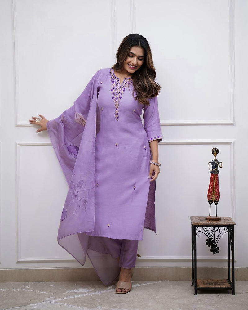 Embroidered Rayon Kurti Set with Printed Chanderi Dupatta– by QueenVastra