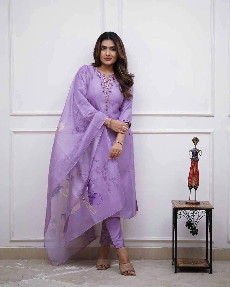 Embroidered Rayon Kurti Set with Printed Chanderi Dupatta– by QueenVastra