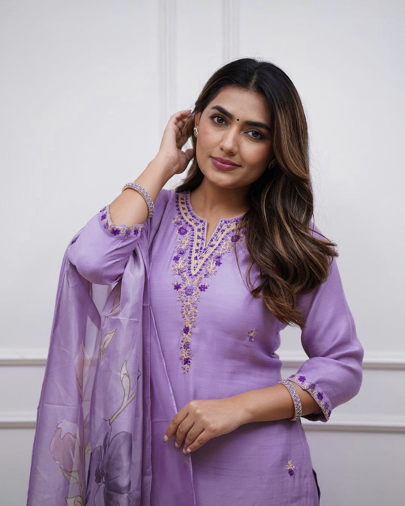 Embroidered Rayon Kurti Set with Printed Chanderi Dupatta– by QueenVastra
