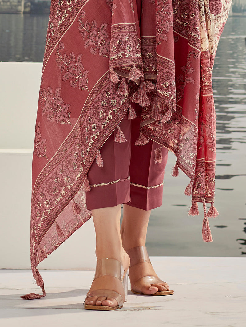 Maroon Silk Kurta Set with Embroidery & Dupatta– by QueenVastra