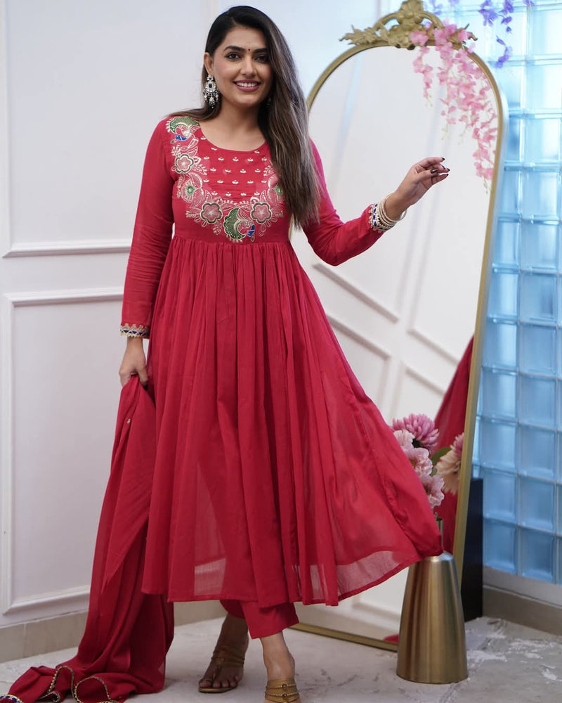 Chanderi Silk Kurta Set with Dupatta– by QueenVastra
