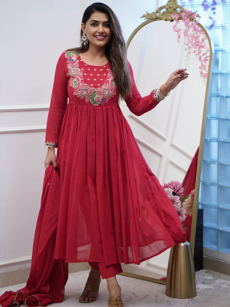 Chanderi Silk Kurta Set with Dupatta– by QueenVastra