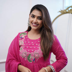 Chanderi Silk Kurta Set with Dupatta– by QueenVastra