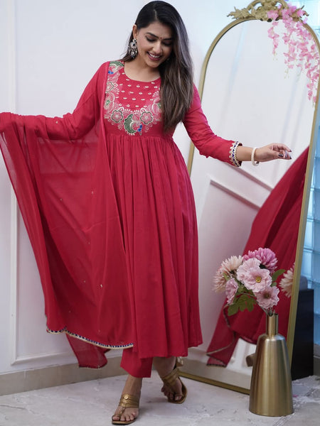 Chanderi Silk Kurta Set with Dupatta– by QueenVastra