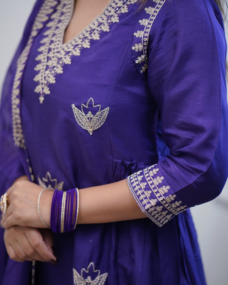 Noor – Embroidered Gown Set in Chanderi– by QueenVastra