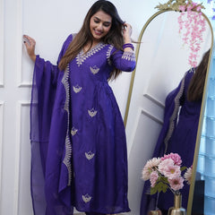 Noor – Embroidered Gown Set in Chanderi– by QueenVastra