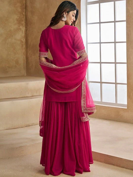 Ethnic Motifs Embroidered Sequinned Scalloped Kurti with Sharara & Dupatta– by QueenVastra
